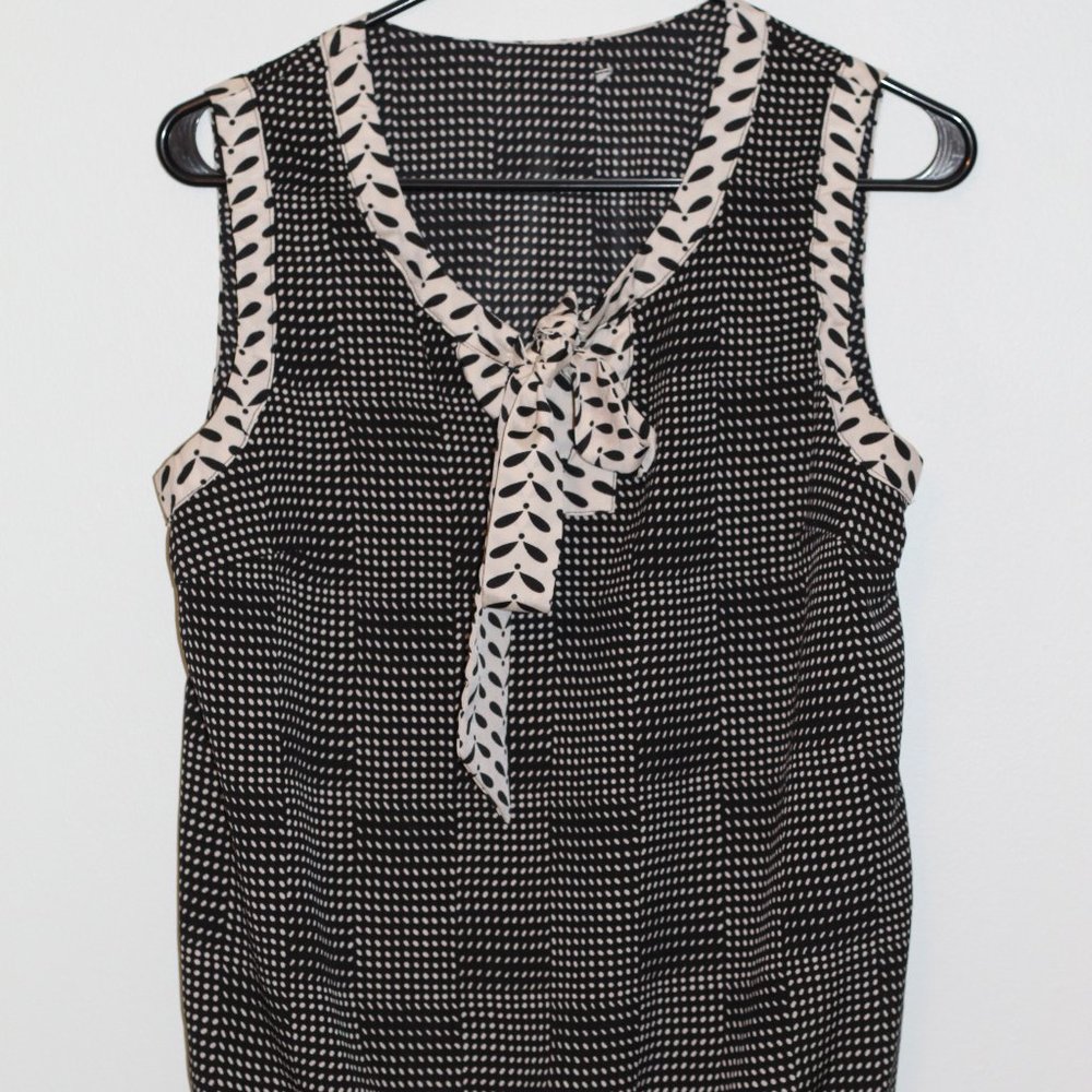 Black and White front tie blouse